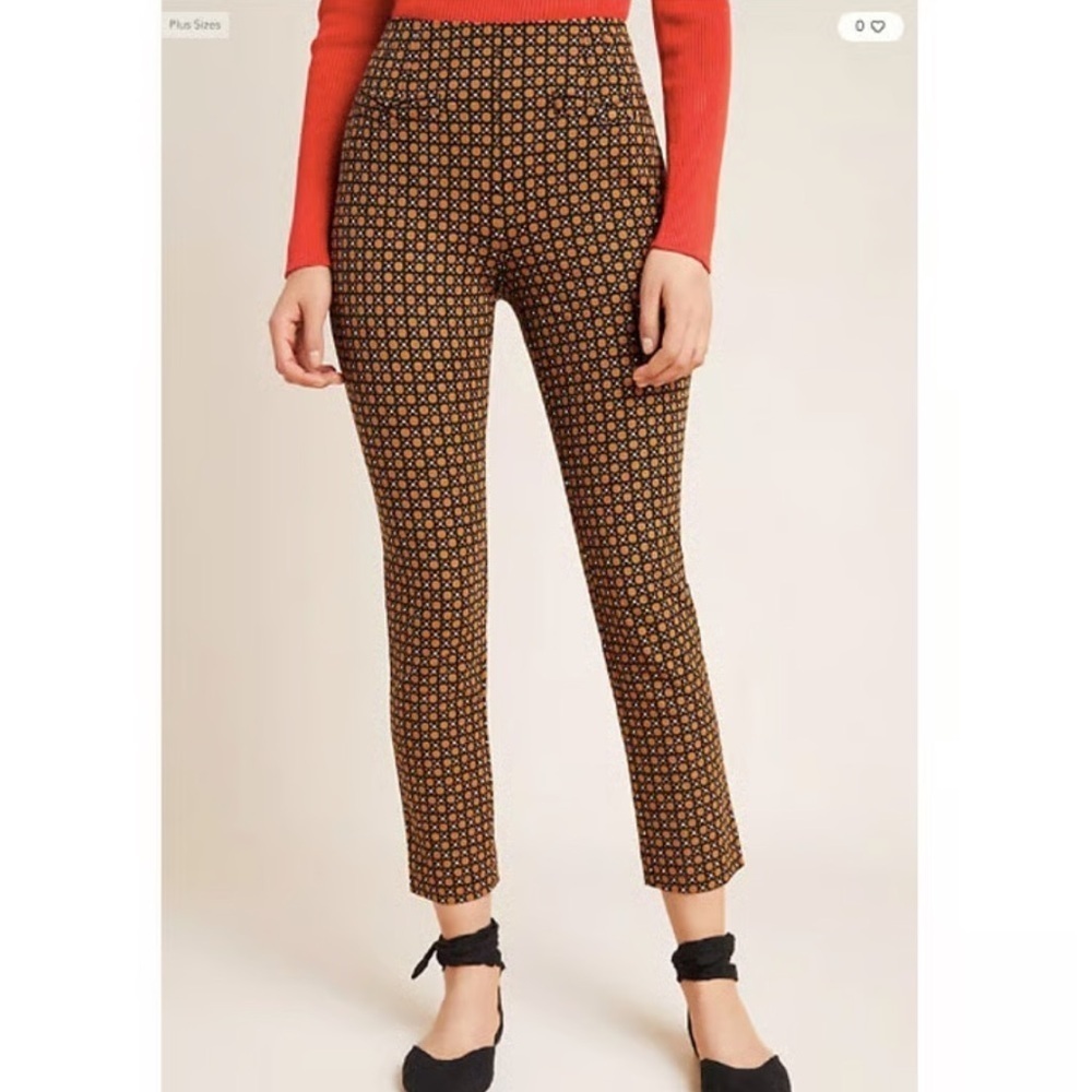 Anthropologie The Essential Slim Crop Pants Geo Motif Black Orange Size 2
